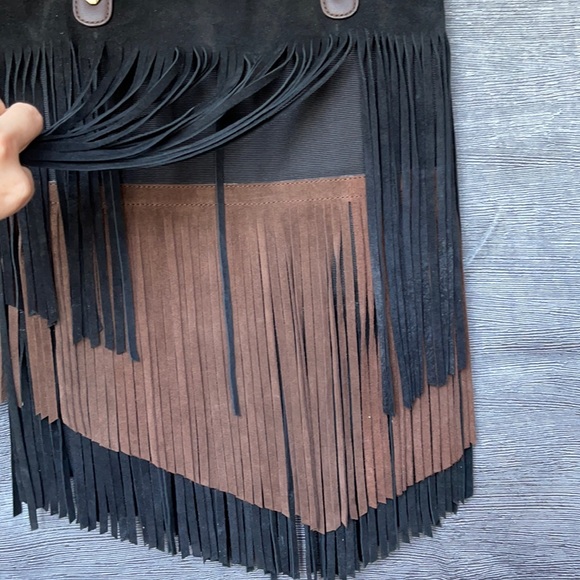 Ella Moss M/L Fringed Suede Leather Tote/handbag Black boho bag - Picture 3 of 16